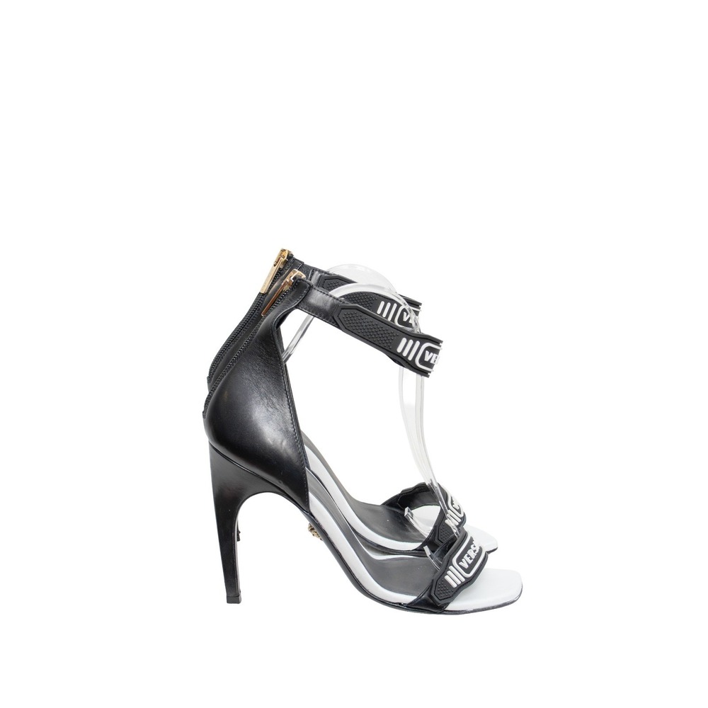 Versace Logo Strap High Heel Sandals Black Leather Ankle Strap US 7 / EU 37 - Picture 7 of 12